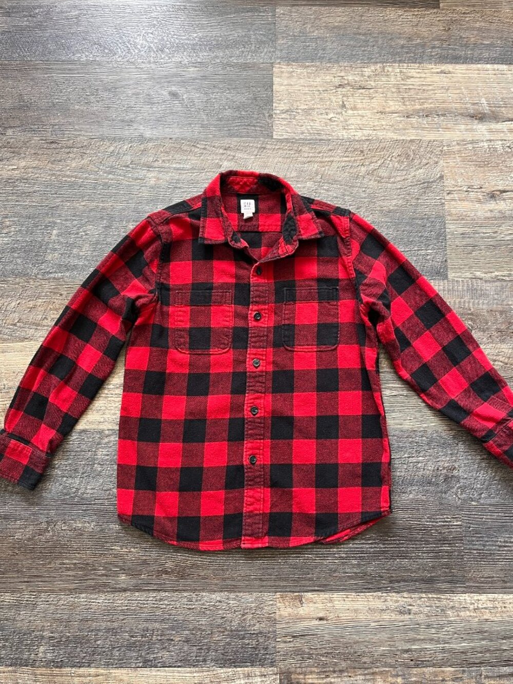Gap Kids 100% Cotton Red Plaid Flannel Long-Sleeve Button-Up Shirt L